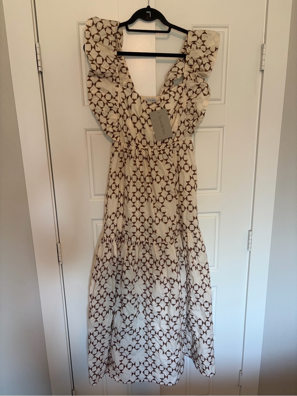 Sleeper Cream Maxi Dress with Brown Geometric Print